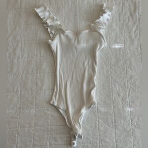Francesca’s Women’s White Ruffle Bodysuit
